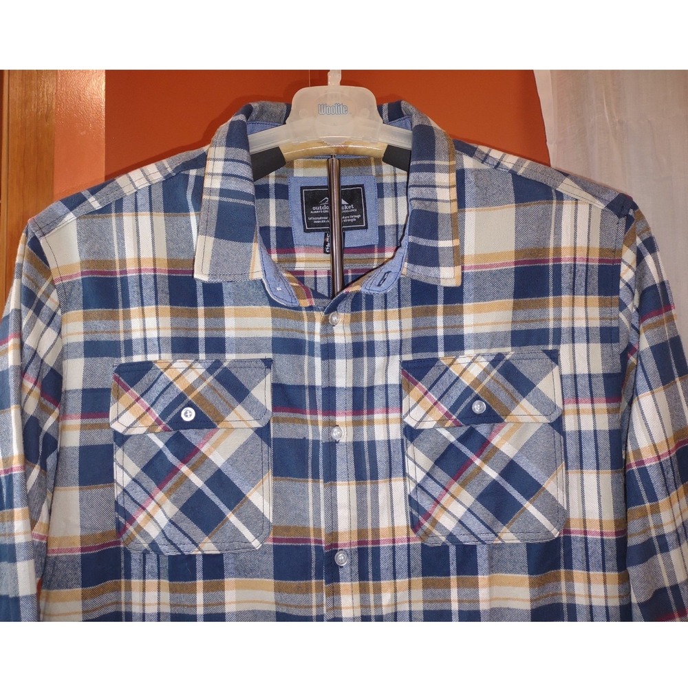 Mens Flannel Shirt 2XL Blue Plaid Long Sleeve Button Up Casual‎ - Picture 6 of 12
